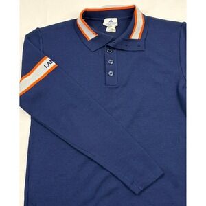 VTG 70s/80s Lange 100% Wool Ski Collared Button-Up Sweater XL Navy/Orange/Gray